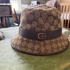 Gucci Beige and Brown GG Logo Bucket Hat